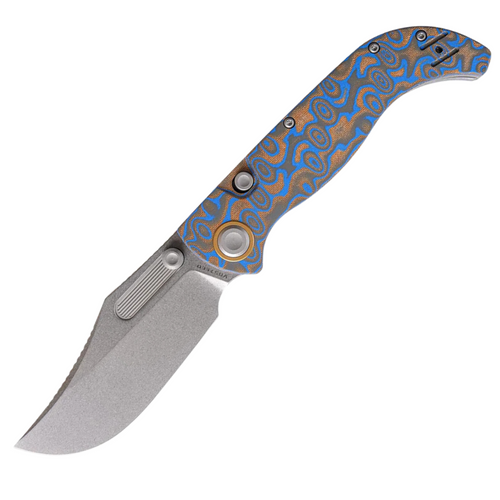 Vosteed Naga (VOSA3903) 3.47" S35VN Stonewashed Clip Point Plain Blade, Ocean Micarta Handle, Button Lock