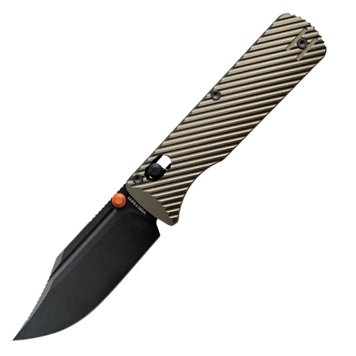 Vosteed Vombat (VOSA4102) 2.92" M390 Black Clip Point Plain Blade, Olive Aluminum Handle, Crossbar Lock