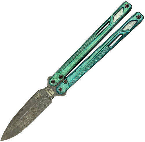 EOS Serpent (EOS073) 4.125" CTS-XHP Stonewashed Drop Point Plain Blade, Green Stonewashed Titanium Handles
