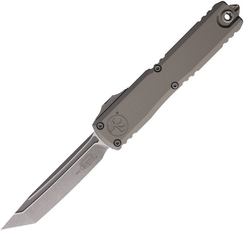 Microtech Ultratech Gen III ZBP (MCT112310APNC) 3.50" Bohler M390MK Apocalyptic Finish Tanto Plain Blade, Grey Anodized Aluminum Handle