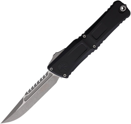 Microtech Combat Troodon Intercepto Gen III OTF (MCT121710APS) 4.0" Bohler M390MK Apocalptic Finished Intercepto Plain Blade , Black Anodized Aluminum Handle, Glass Breaker, Titanium Clip