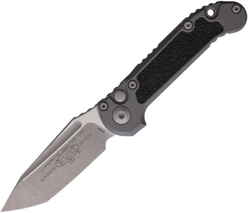 Microtech LUDT GEN III (MCT113610APNC) 3.5" Bohler M390MK Apocalyptic Finished Tanto Point Plain Blade, Gray Handle w/ Black Traction Insert