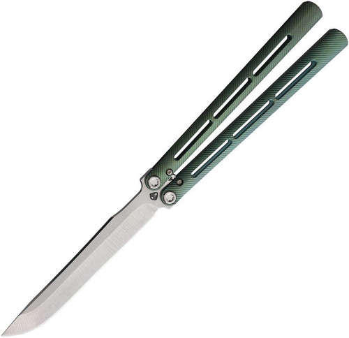 Medford Knife & Tool Viceroy Balisong Butterfly Knife - 4.85" Tumbled CPM-S45VN Drop Point Plain Blade, Green Anodized Titanium Handle