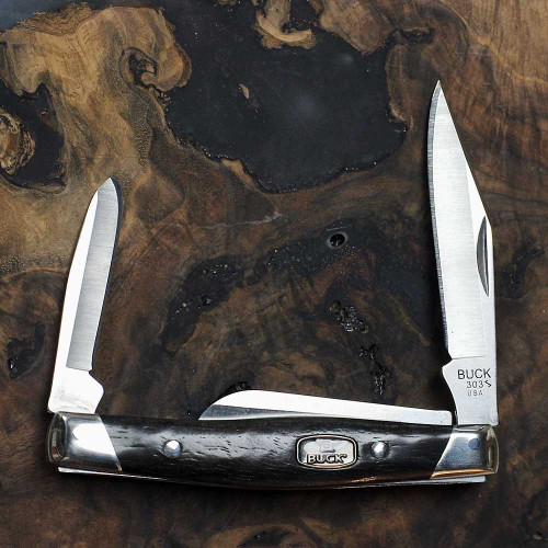 Buck Granadillo Cadet ( 0303BRS2 ) 14452-  420HC Clip Point, Sheepsfoot, and Spey Blades, Brown Ebony Hardwood Handles and Nickel Silver Bolsters