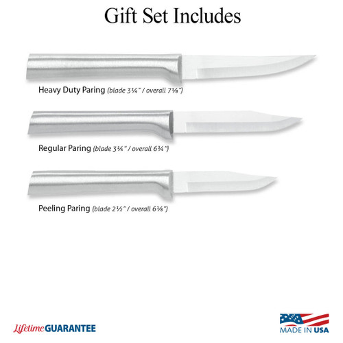 Rada Cutlery Paring Knives Galore Gift Set (S01) T420 High Carbon Stainless Steel Satin Blades, Silver Aluminum Handles, Peeling Paring, Regular Paring, Heavy Duty Paring