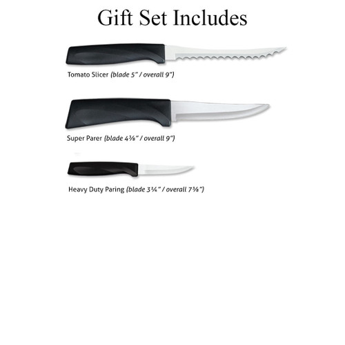 Rada Cutlery Rada Cutlery Anthem Slice & Pare Set (G459) T420 High Carbon Stainless Steel Satin Blades, Ergonomic Black Resin Handles, Tomato Slicer, Super Parer, Heavy Duty Paring