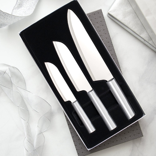 Rada Cutlery Chef's Select Gift Set (S57) T420 High Carbon Stainless Steel Satin Blades, Silver Aluminum Handles, Cook's Utility, Cook's Knife, French Chef