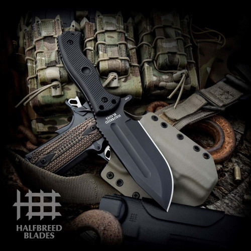 Halfbreed Blades Large Bush Knife Generation 2 (LBK-01-GEN-2-BLK) 5.7" K340 Teflon Coated Black Plain Drop Point Blade, Black G-10 Handle with Molded Kydex Sheath