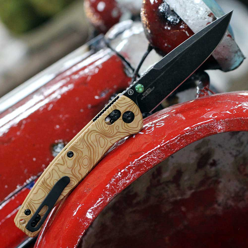 Hogue Mysto Wood Manual Folder (24459) - 3.4" CPM Magnacut Black Stonewash Clip Point Plain Blade, Maple Valley Richlite Wood Handle