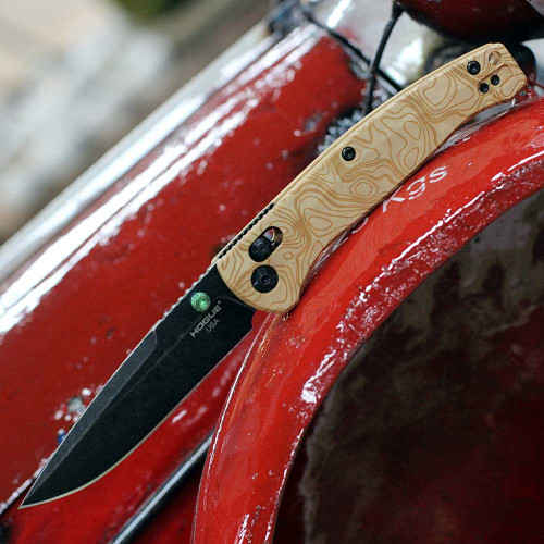 Hogue Mysto Wood Manual Folder (24459) - 3.4" CPM Magnacut Black Stonewash Clip Point Plain Blade, Maple Valley Richlite Wood Handle