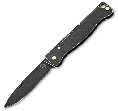 Böker Plus Atlas Mini - Dark (01BP0025) 1.65" 12C27 Blackwash Drop Point Plain Blade, Blackwash Stainless Steel Handle