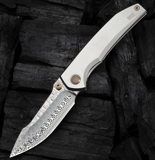 WEKNIFE Ryson Thumb Stud Knife Gray Titanium Handle (3.33" Hugin Damasteel Blade) WE24086-DS1 *with Bronze Washers Pivot Assembly