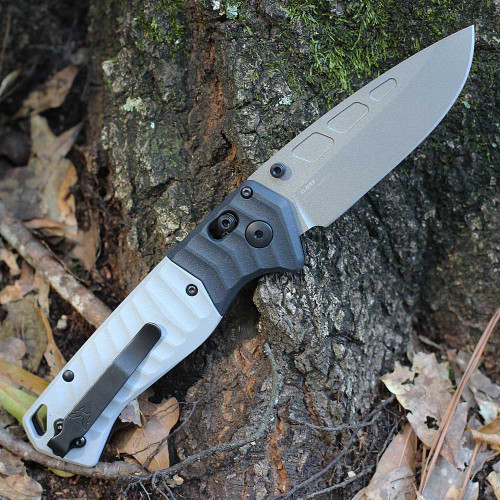 Benchmade PSK (593-02) - 3.45" Elmax Stainless Poweder Gunmetal Gray Cerakote Coated Drop Point Plain Blade, Stom Gray Grivory / Tempset Gray Grivory Bolster Benchmade PSK (593-02) - 3.45" Elmax Stainless Poweder Gunmetal Gray Cerakote Coated Drop Point Plain Blade, Stom Gray Grivory / Tempset Gray Grivory Bolster