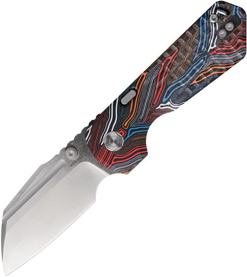Vosteed Hedgehog (VOSA1307 ) 2.99" CPM-S35VN Satin and Brushed Modified Sheepsfoot Plain Blade, Multi Colored G-10 Handle