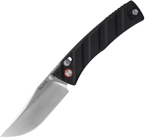 Ruike P856 (RKEP856B) 3.0" 14C28N Satin Clip Point Plain Blade, Black G-10 Handle