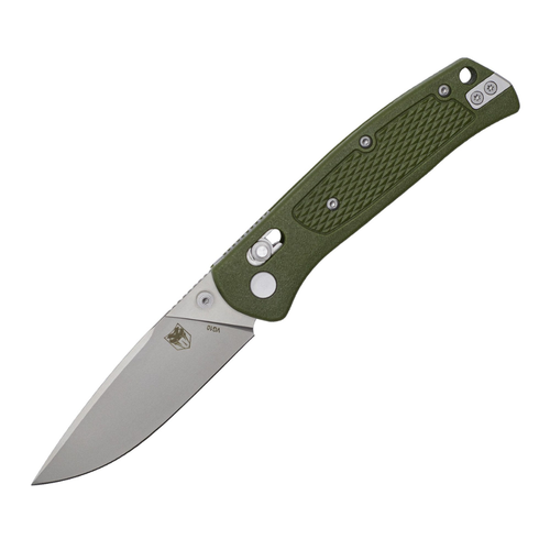 Cobratec Knives EDC Scout (CTSCTGRVODGBAR) 3.12" VG10 Grey Drop Point Plain Blade, OD Green Grivory Handle, Crossbar Lock