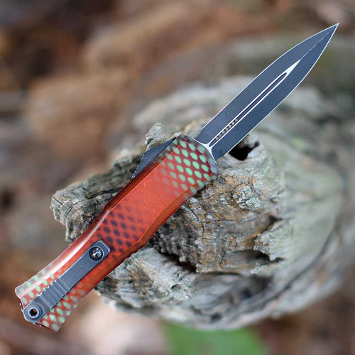 Microtech Hera II Mini 1702M-10RX51S M390MK bayonet — black stonewash, flat grind, 2.95 in, 0.09 in thin, plain edge OTF blade