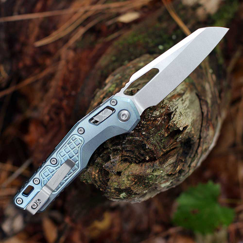 Microtech MSI Ram-Lok 210-10FRMS6 M390MK flat grind sheepsfoot — 3.9 in, 0.15 in thick, stonewash plain edge, Marfione Select USA