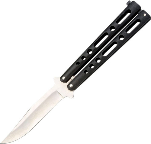 Bear & Son Butterfly (BC117B) 3.25" 440 Stainless Steel Stonewashed Clip Point Plain Blade, Black Powder Coated Zinc