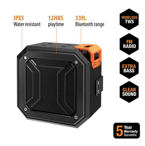 ToughTested Satellite HD Outdoor Wireless Speaker – FM Radio, IP65 Water Resistant, Shockproof