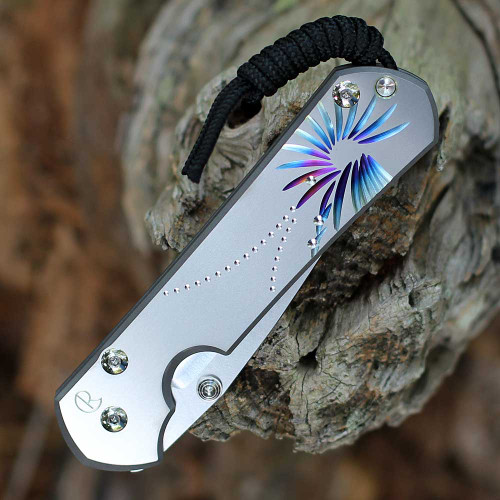 Chris Reeve Sebenza 31 Unique Graphic close-up of freehand milled titanium handle design.