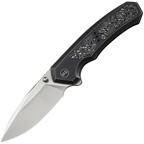 WE Knife Co. Corwyn Frame Lock Folding Knife — Black and Bronze Titanium + Aluminum Foil Carbon Fiber, 3.7" Stonewashed Blade