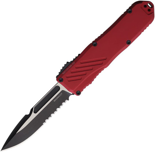 Guardian Tactical Recon 035-G2 OTF (GT94212 ) 3.38" Magnacut 2-Tone Partially Serrated Drop Point Blade Blade, Red Aluminum Handle