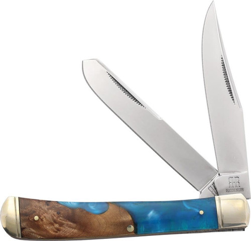 Rough Ryder Trapper RR2656 – 440A Stainless Steel Clip & Spey Blades, Pandora Swirl Wood & Blue Resin Handle