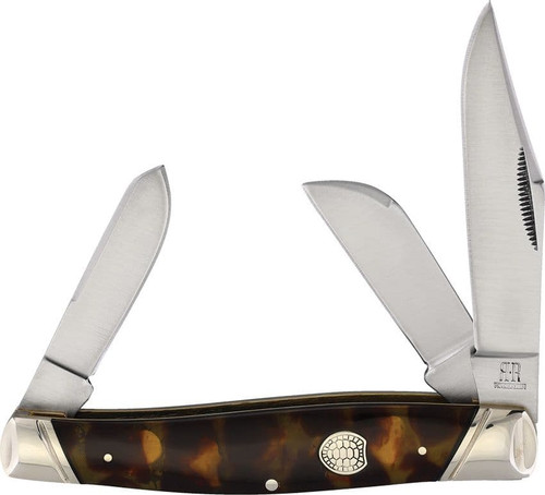 Rough Ryder Stockman RR2439 – 2.62" Clip, 1.87" Spey & Sheepsfoot Blades, Imitation Tortoise Shell Handle