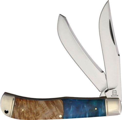 Rough Ryder Jumbo Trapper RR2651 – 440A Stainless Clip & Spey Blades, Pandora Swirl Wood & Blue Resin Handle