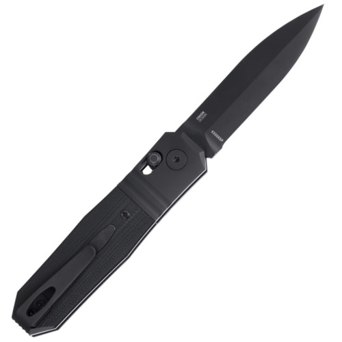 CRKT Redemption Compact 5322 profile view showing 3.28 inch MagnaCut black Cerakote spear point blade and G-10 handle with stainless steel bolster.