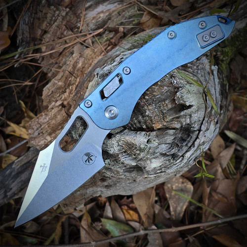 Microtech Stitch RAM-LOK 169RL-10MS6 3.75 inch M390MK Stonewash Ice Blue Slab Titanium Bronze Accent Marfione Select USA