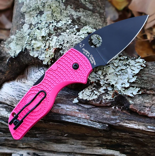 Spyderco Lil' Native Lightweight C230PPNBK — pink FRN handle, black DLC CTS BD1N leaf-shape blade, tip-up clip