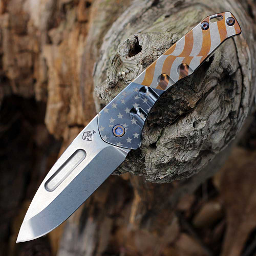 Medford Praetorian Slim Tumbled Billowing Flag Titanium (3.25" S45VN Drop Point)