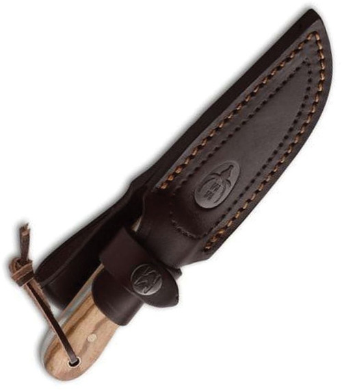 Muela Bison Olive hunting knife with high-quality leather scabbard and lanyard