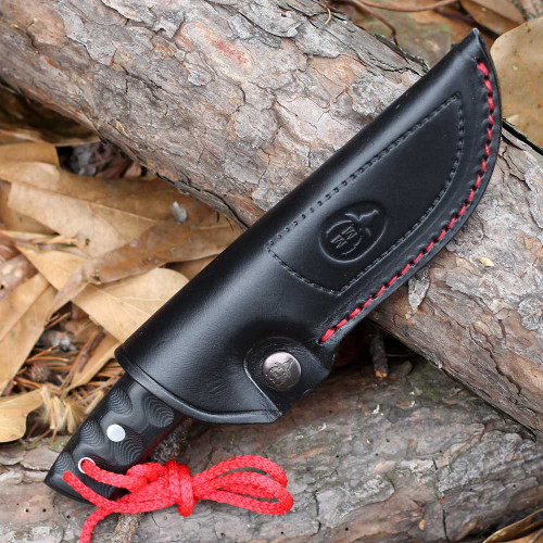 Muela Kodiak Black Micarta 02MU083 full-tang fixed blade hunting knife 4.1 inch Sandvik 14C28N stainless satin drop point blade with black leather sheath