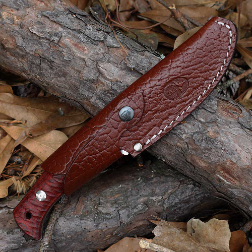 Muela Lakhota 02MU127 fixed blade hunting knife red sandalwood handle 4.9 inch 4116 stainless satin clip point blade with brown leather sheath
