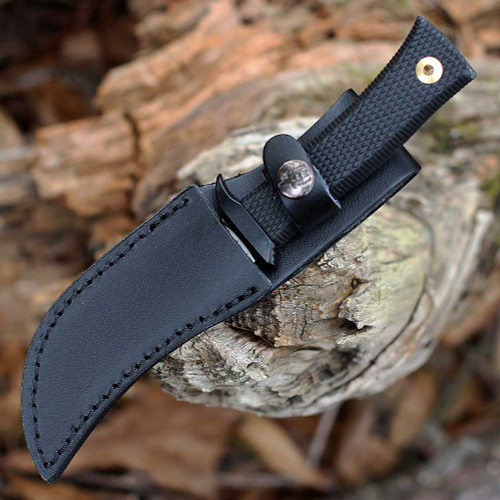 Muela PIK-AS 02MU227 fixed blade knife black rubber handle 3.8 inch NITRO-42 stainless satin clip point blade with black leather sheath