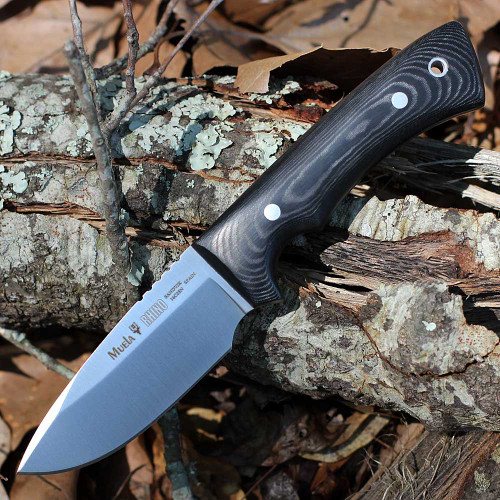 Muela Rhino-9M 02MU093 full-tang fixed blade tactical hunting knife black micarta handle 3.5 inch Sandvik 14C28N stainless satin drop point blade with black leather sheath