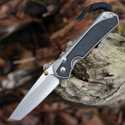 Chris Reeve Large Sebenza 31 Inlay L31-1130 profile view showing Bog Oak wood and MagnaCut Tanto blade.