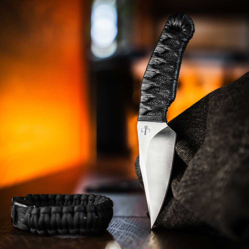 Boker Plus 302 fixed blade 3.40" Nitro‑V hairline clip point with Tsuka‑Ito wrap