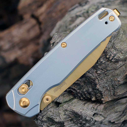 Detailed close-up of the DuraLock crossbar mechanism and the raw aluminum handle finish on the 6105RAWGLD.