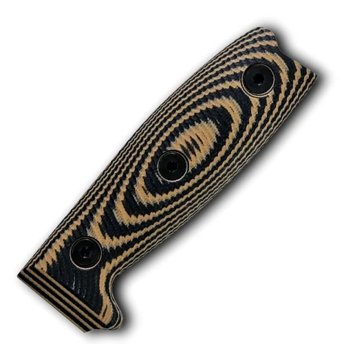 The ESEE 4 Replacement Handle (ESEE4-3D-005) shown with its 3D-contoured coyote and black G-10 scales, designed as a precision-fit upgrade or replacement for the ESEE-4 platform.