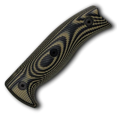 The ESEE 5 Replacement Handle (ESEE5-3D-003) shown with its 3D-contoured OD Green and black G-10 scales, designed as a precision-fit upgrade or replacement for the ESEE-5 platform.