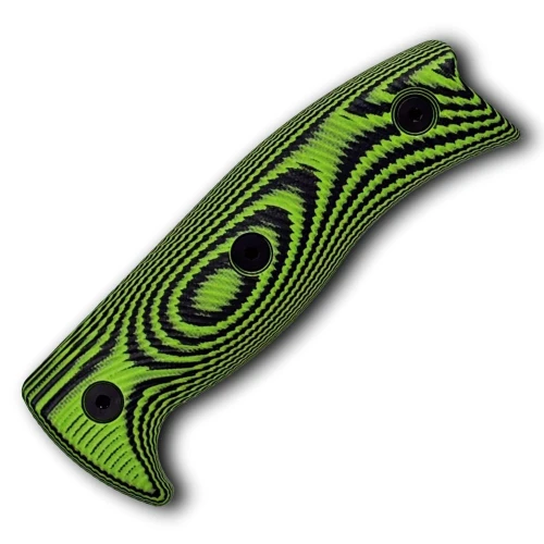The ESEE 6 Replacement Handle (ESEE6-3D-007) shown with its 3D-contoured, high-visibility neon green and black G-10 scales, designed as a precision-fit upgrade or replacement for the ESEE-6 platform.
