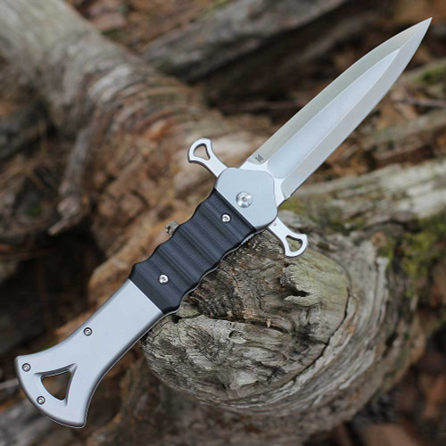 4.68 inch D2 steel single-edged dagger blade on Boker Inarsil.