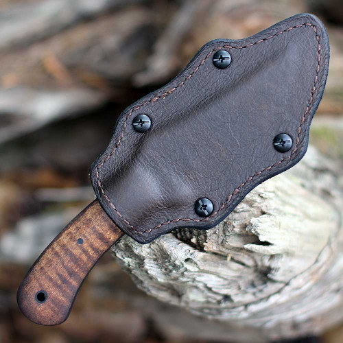 Winkler Knives Blue Ridge Hunter (WK004) 4" 80CrV2 Black Clip Point Plain Blade, Maple Wood Handle, Brown Leather Sheath