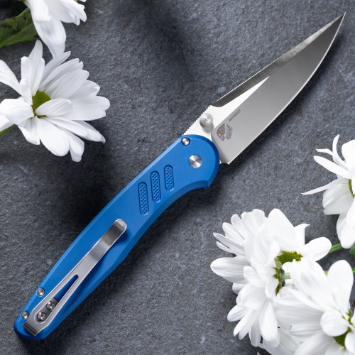 Pro-Tech Avalon PN1100LTD Blue rear view showing deep carry clip and blue aluminum handle
