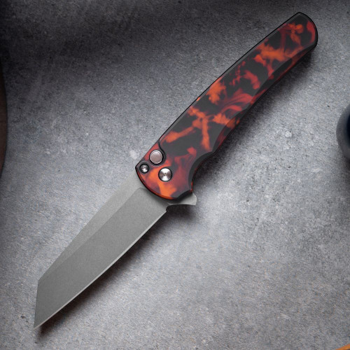 Get the Pro-Tech Malibu 5401-DF Del Fuego with 3.5" Magnacut reverse tanto blade. In stock now at Knifeworks with fast shipping.