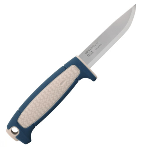 Front view Mora Kniv Risberg (S) Fixed Blade Knife 3.5" 12C27 Stainless Scandi Grind Blue/White 14721